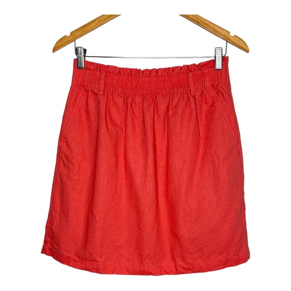 J. Crew Linen Blend Skirt Coral Orange Elastic Waist Pockets Women‎ Size Small - Picture 4 of 11
